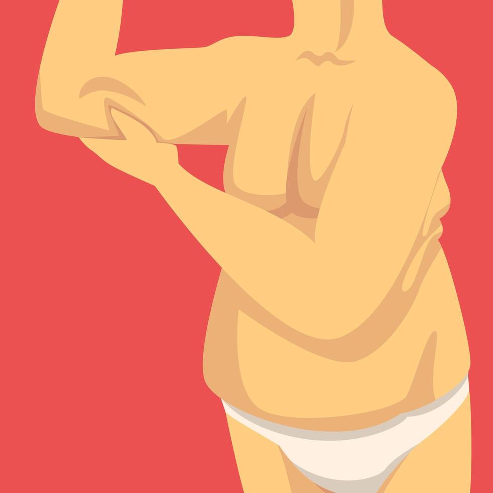 Male Torso, Man Clamping Fold of Fat Forearm with His Hand, Human Body After Weight Loss, Obesity and Unhealthy Eating Problems Illustration vector
