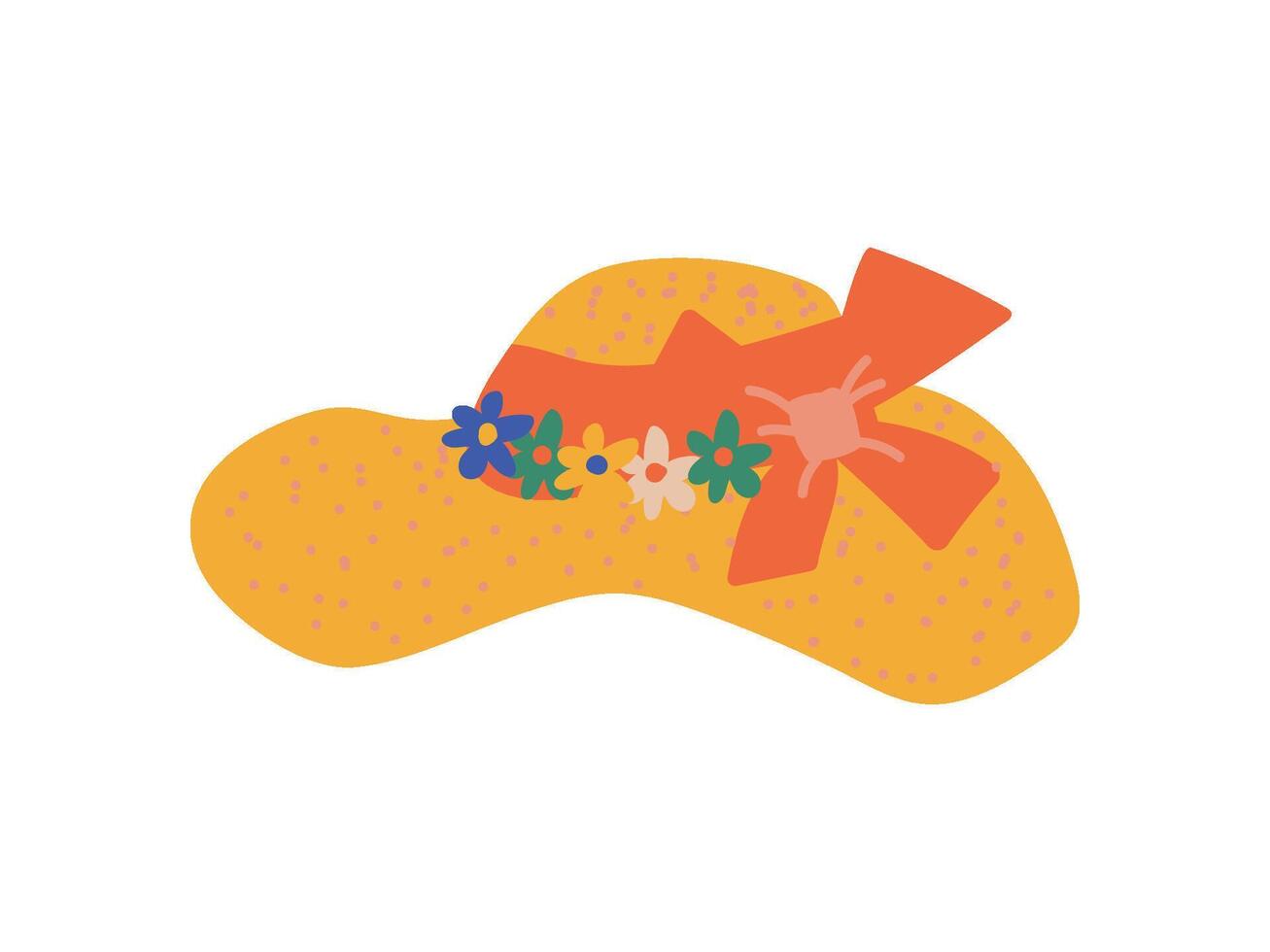 Straw Hat With Ribbon and Flowers, Summer Travel Symbol Illustration vector