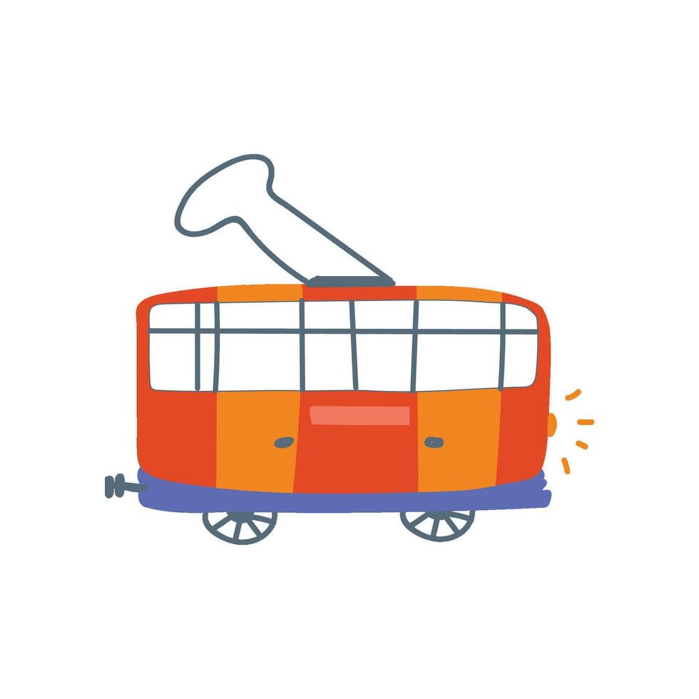 Red Electric Tram, Sife View, Cartoon Illustration vector