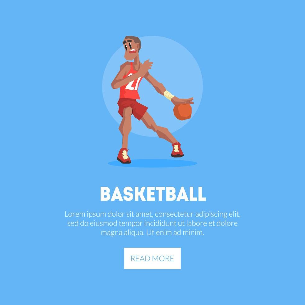 Male Basketball Player in Sports Uniform Playing with Ball Banner Template, Design Element Can Be Used for Landing Page, Mobile App, Website Illustration vector