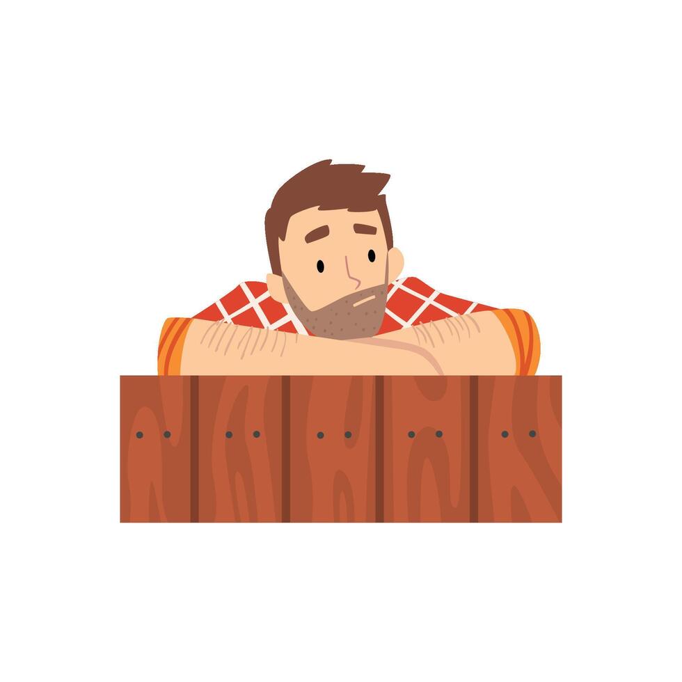 Man Looking Out from Behind Wall Cartoon Illustration vector