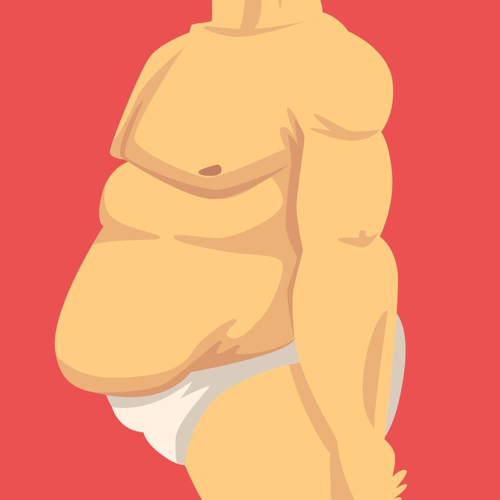 Male Torso with Fat Belly, Side View, Obesity and Unhealthy Eating Problems Illustration vector