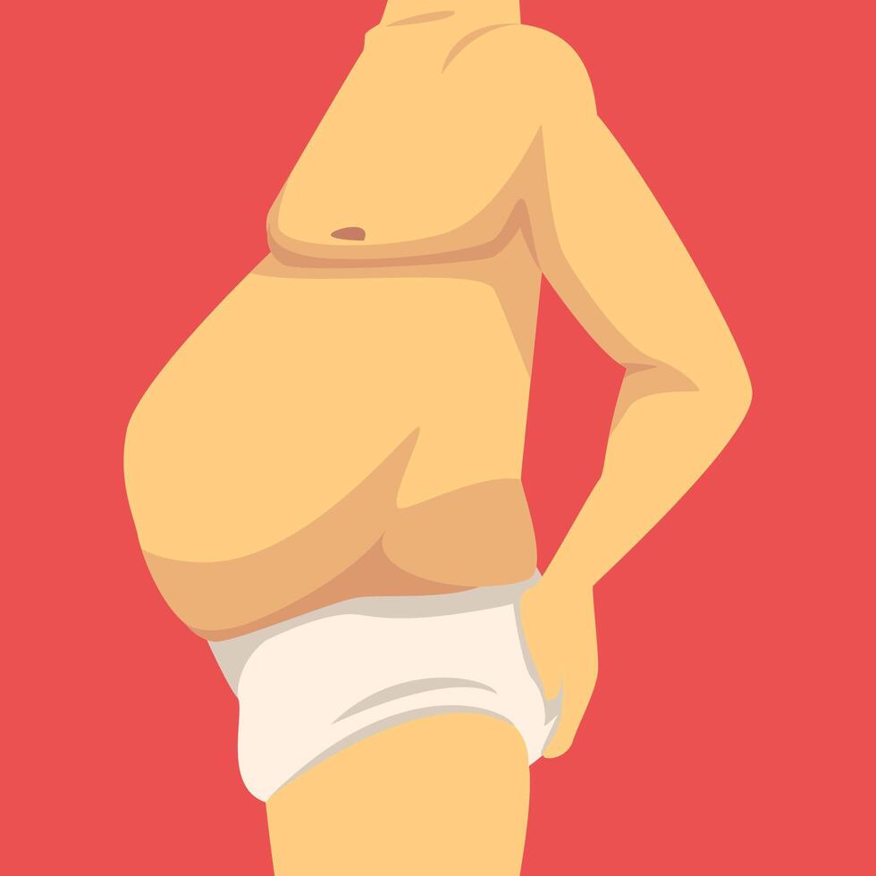 Male Torso with Fat Belly, Side View, Obesity and Unhealthy Eating Problems Illustration vector