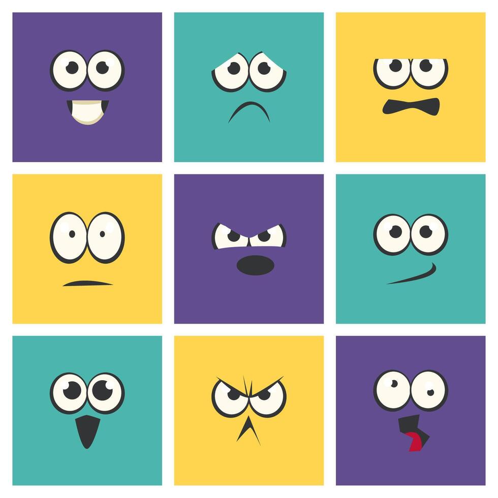 Cute Emoji with Different Emotive Feelings Set, Kawaii Emoticons, Funny Faces with Different Emotions Illustration vector