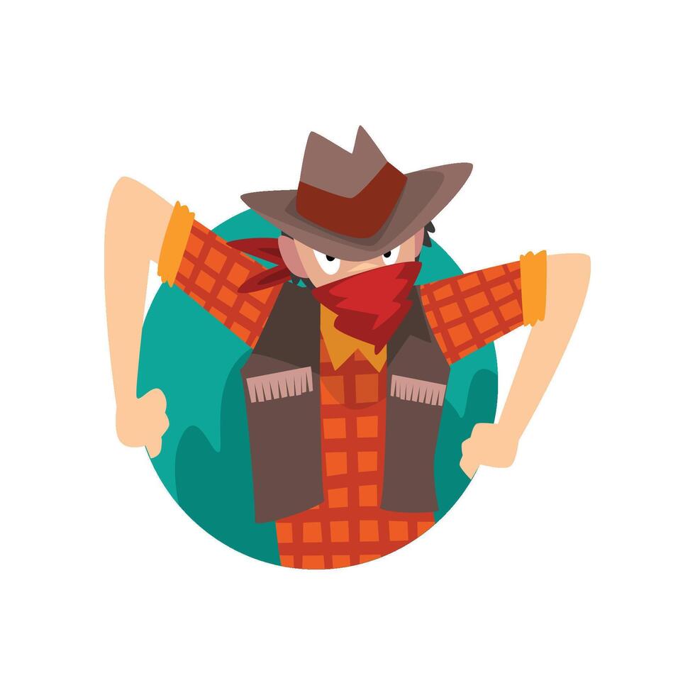 Cowboy Man Climbing Out of Triangular Shape Cartoon Illustration vector