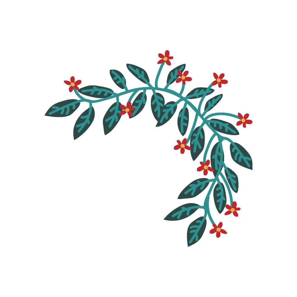 Green Branch with Red Flowers, Natural Design Element for Wedding Invitation, Save the Date, Greeting Card, Poster, Quote Illustration vector