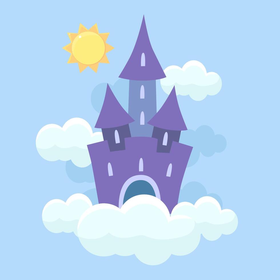 Magic Fantasy Fairytale Castle Flying in Clouds Illustration vector