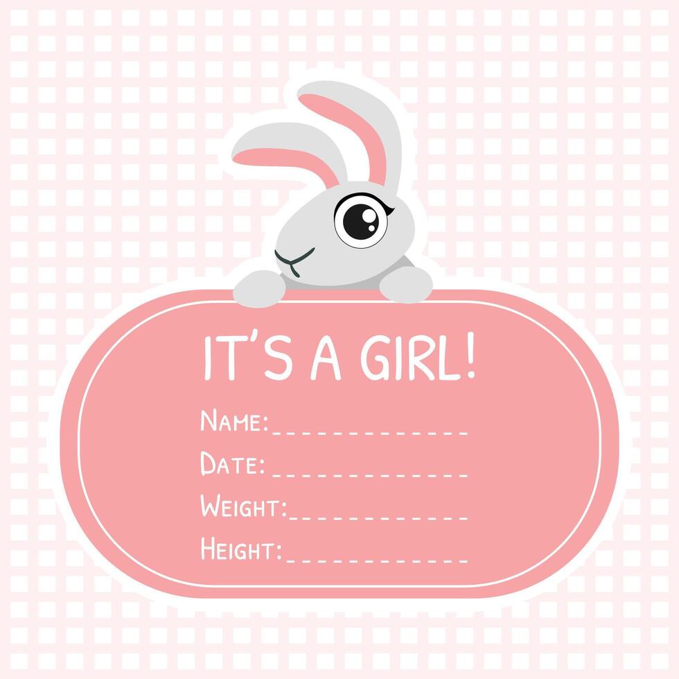 Baby Girl Shower Invitation Template, Pink Card with Cute Bunny and Place For Your Text Illustration vector