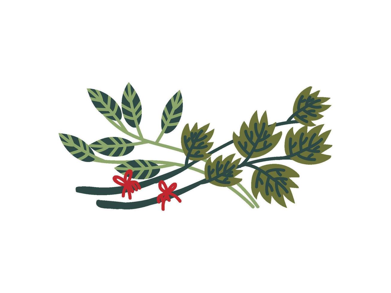 Green Twigs with Red Ribbons, Natural Design Element for Wedding Invitation, Save the Date, Greeting Card, Poster, Quote Illustration vector