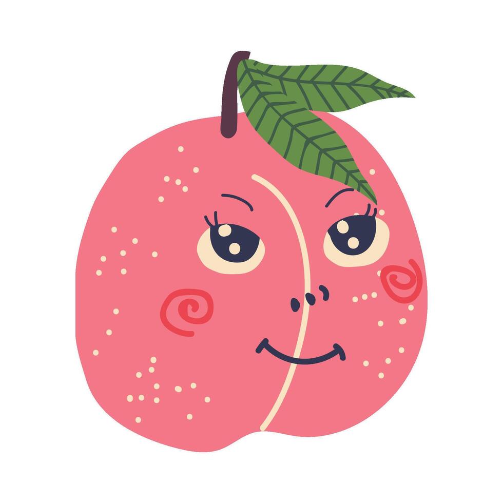 Cute Ripe Peach with Smiling Face, Sweet Adorable Funny Fruit Cartoon Character Illustration vector