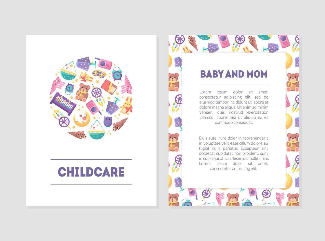 Baby and Mom Banner Templates with Care Supplies and Place for Text, Design Element Can Be Used for Landing Page, Mobile App, Flyer, Gift Card Illustration vector