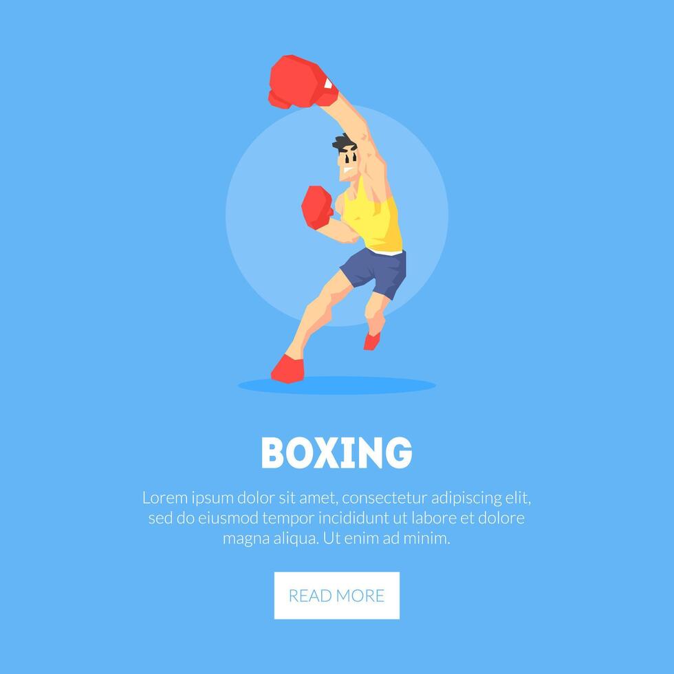 Male Boxer Athlete in Sports Uniform and Boxing Gloves Banner Template, Design Element Can Be Used for Landing Page, Mobile App, Website Illustration vector
