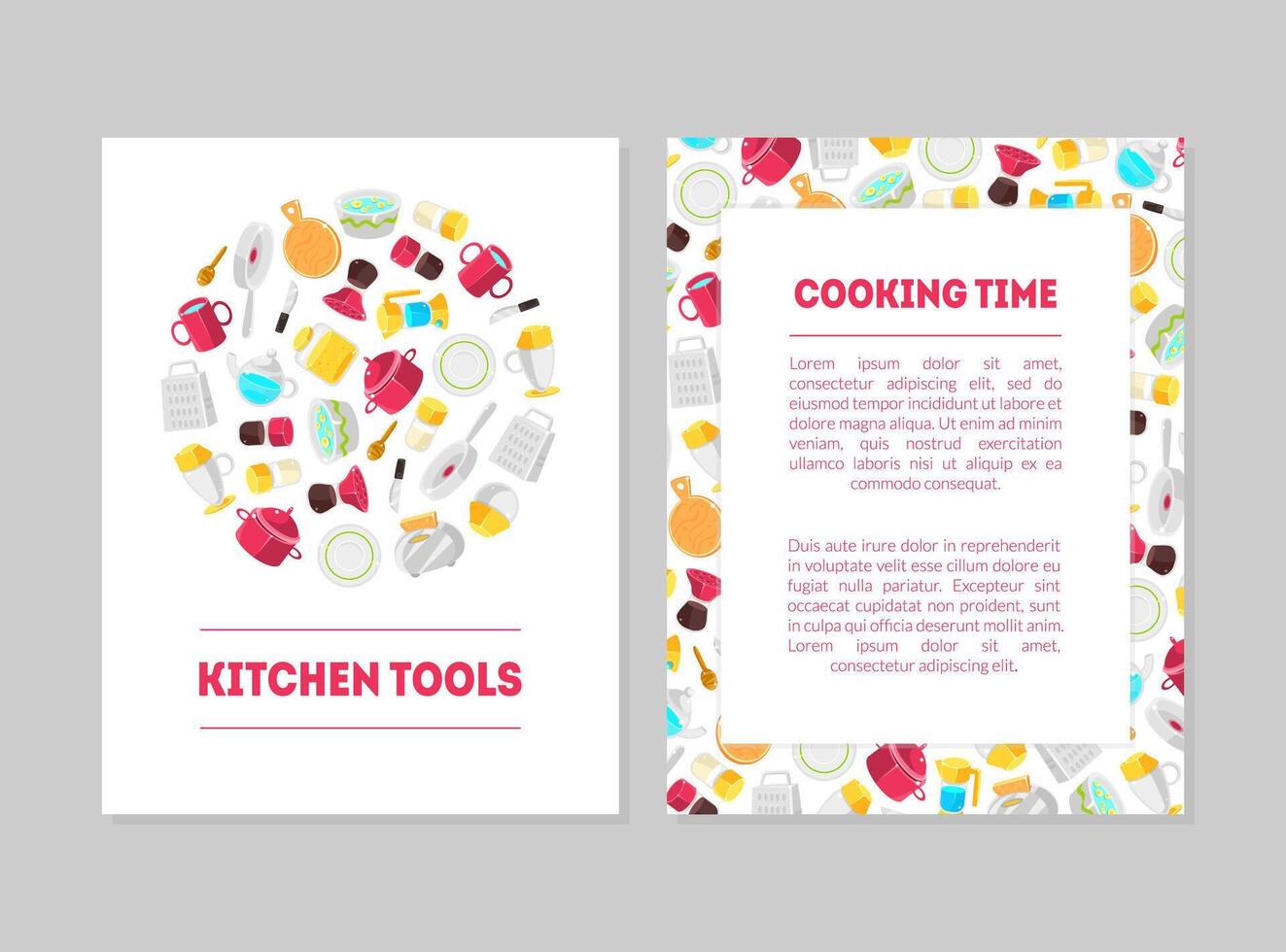 Cooking Time, Kitchen Tools Banner Templates Set, Cards with Place for Text and Cooking Utensils, Design Element Can Be Used for Card, Label, Invitation Illustration vector