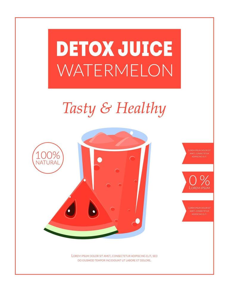 Watermelon Detox Juice Banner Template, Tasty and Healthy Drink Packaging, Label, Branding, Identity Illustration vector