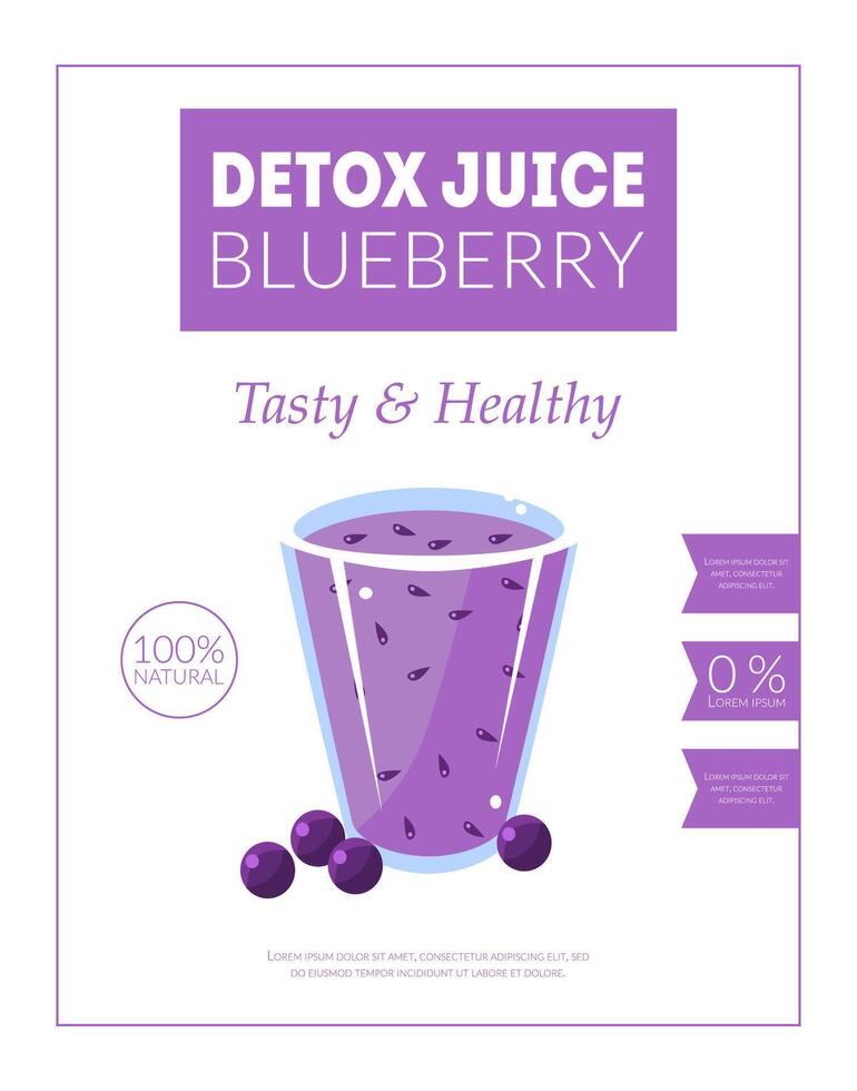 Blueberry Detox Juice Banner Template, Tasty and Healthy Drink Packaging, Label, Branding, Identity Illustration vector