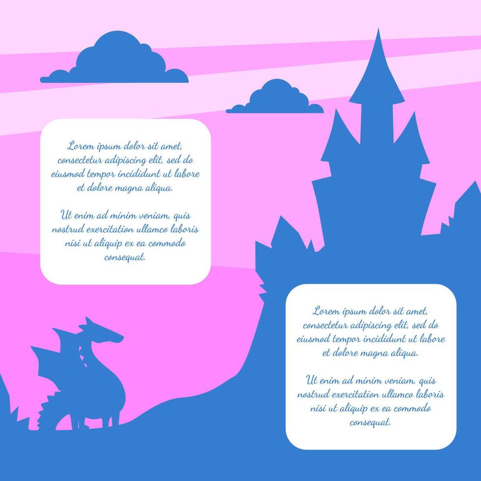 Silhouette of Fairytale Magic Castle on Sunset Background, Banner Template with Place fo Text Cartoon Illustration vector