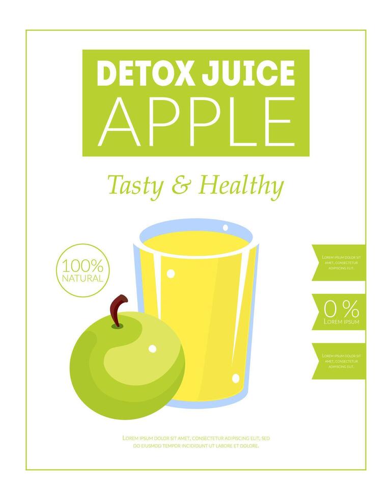 Apple Detox Juice Banner Template, Tasty and Healthy Drink Packaging, Label, Branding, Identity Illustration vector