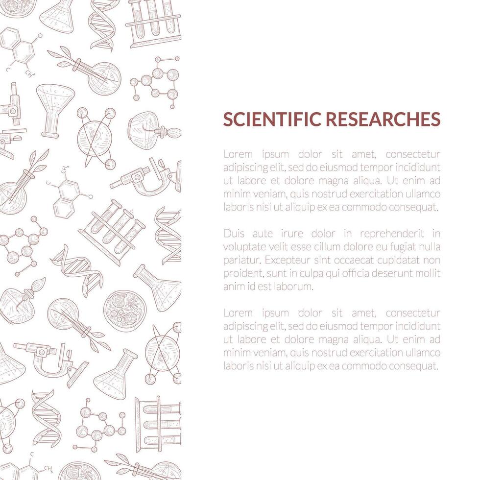 Scientific Researches Banner Template with Place for Text, Medicine, Science, Technology, Business Template Hand Drawn Illustration vector