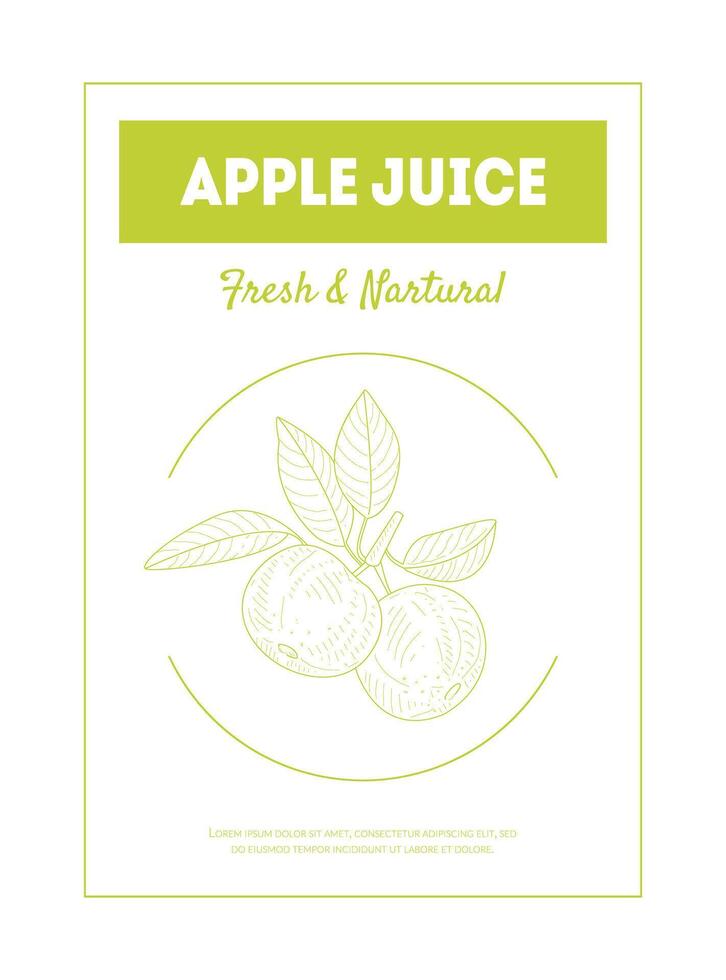Apple Juice Fresh and Natural Banner Template, Tasty and Healthy Drink Packaging, Label, Branding Identity Illustration vector