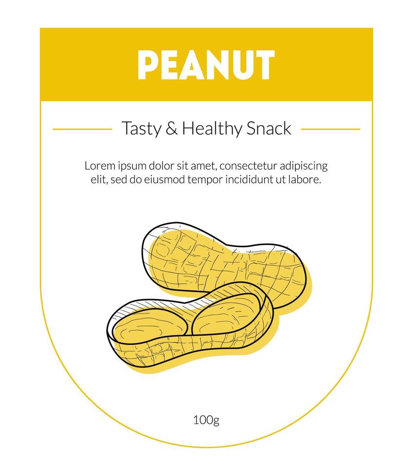 Peanut Organic Nut Packaging Design Label, Tasty and Healthy Snack Card Illustration vector