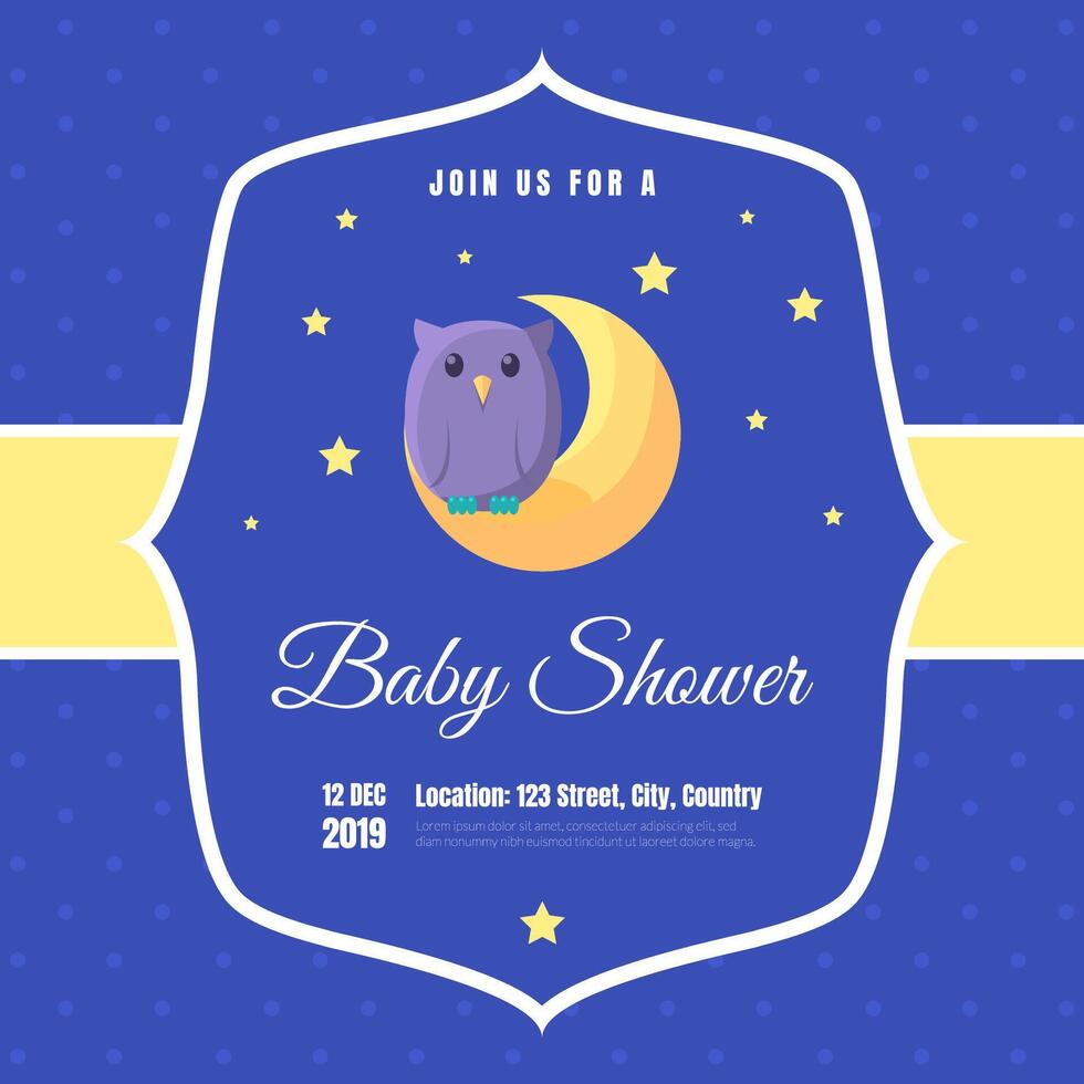 Baby Shower Invitation Template, Blue Card with Cute Owl and Place For Your Text Illustration vector