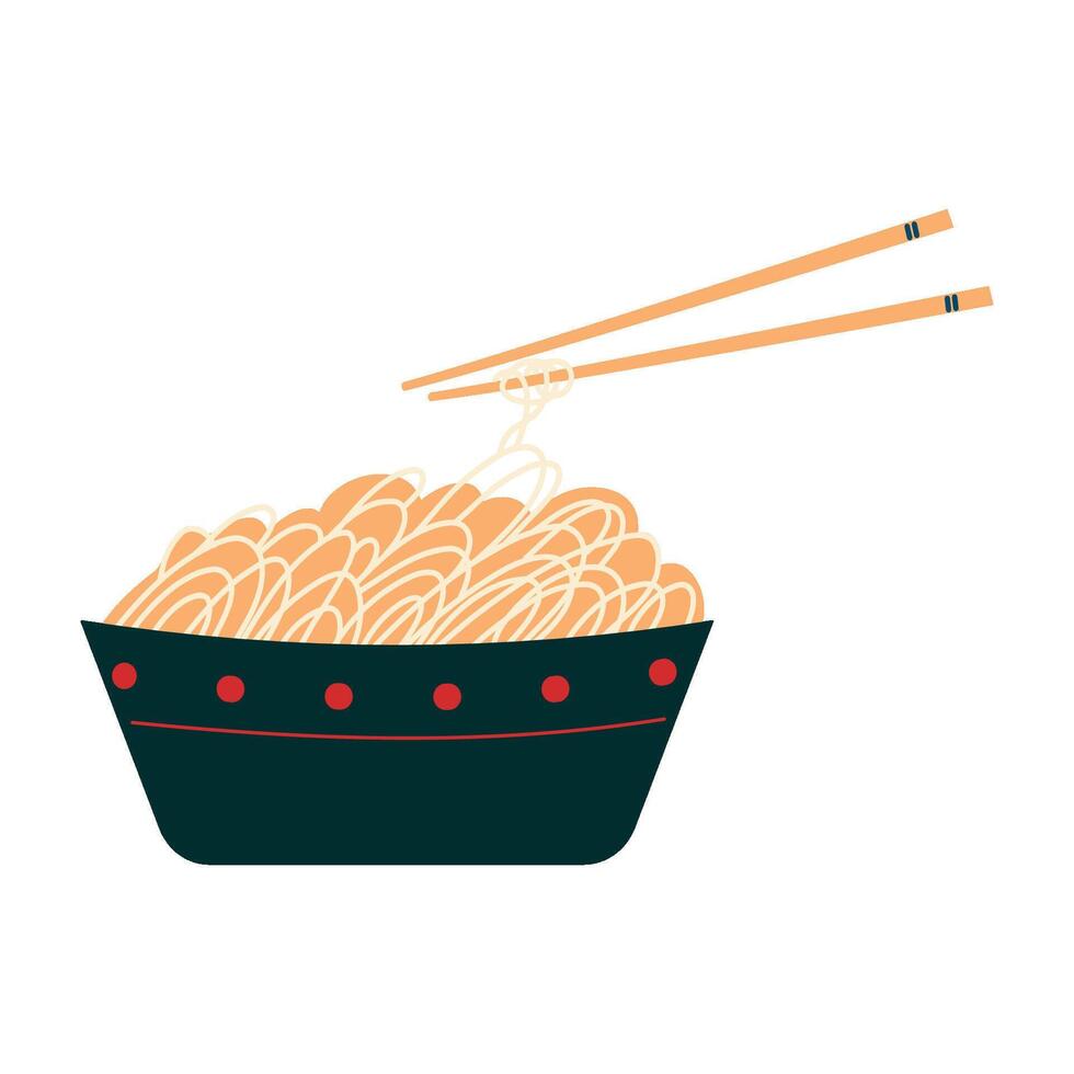 Ramen noodles in a bowl with chopsticks vector