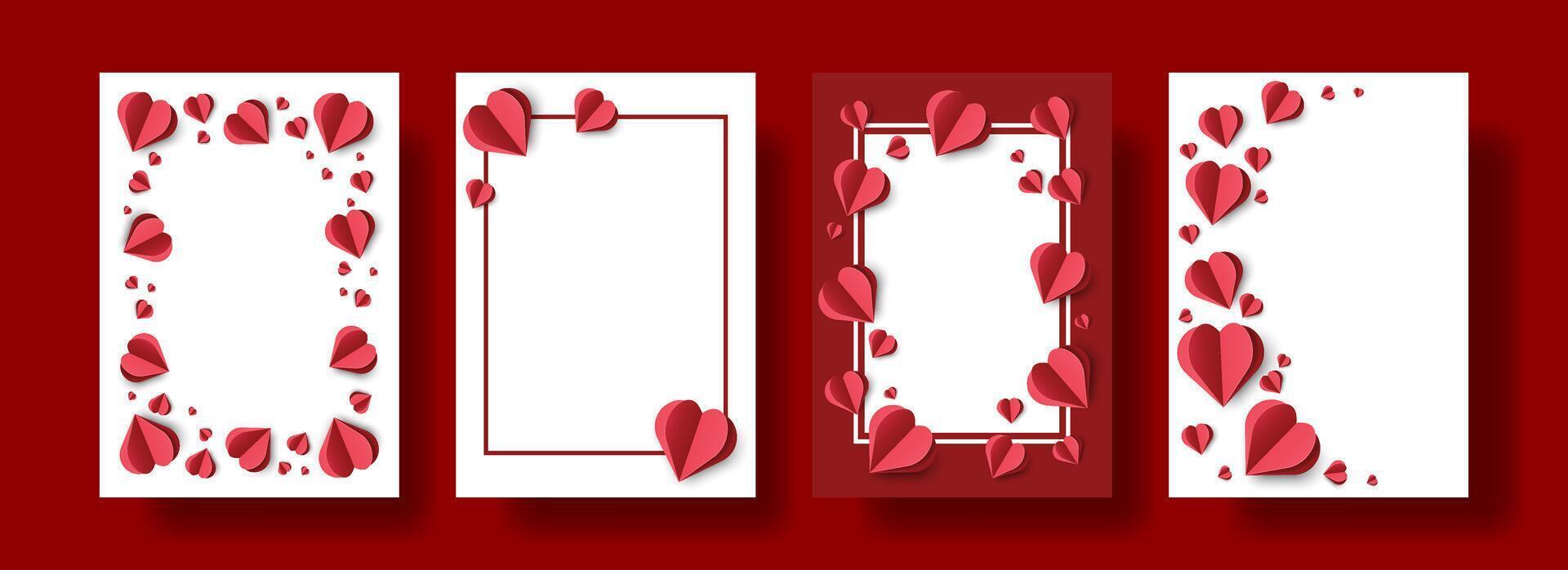 Set Border Template with Paper Cut Heart. Happy Valentine's Day, Mother's, Women's Day. Illustration. Modern Love Card, Banner for Party, Menu, Invitation, Birthday, Sale, Social Media, Web. vector