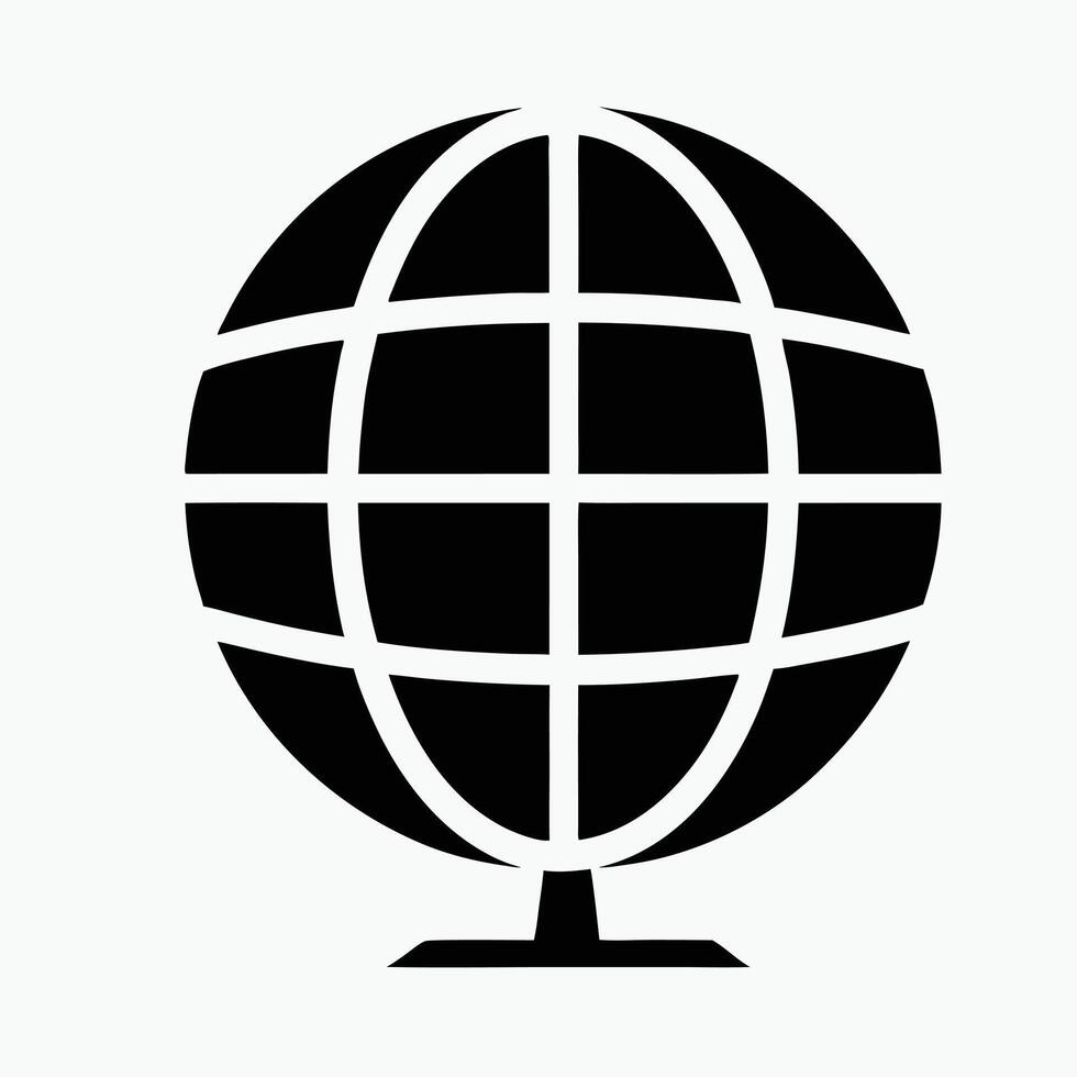 A black and white globe icon on a white background vector