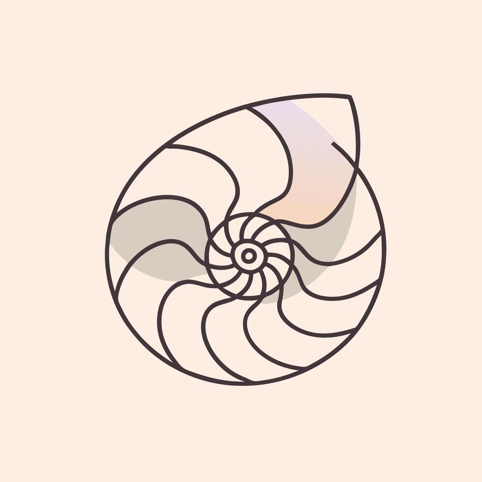 A nautilus shell icon in a line drawing vector
