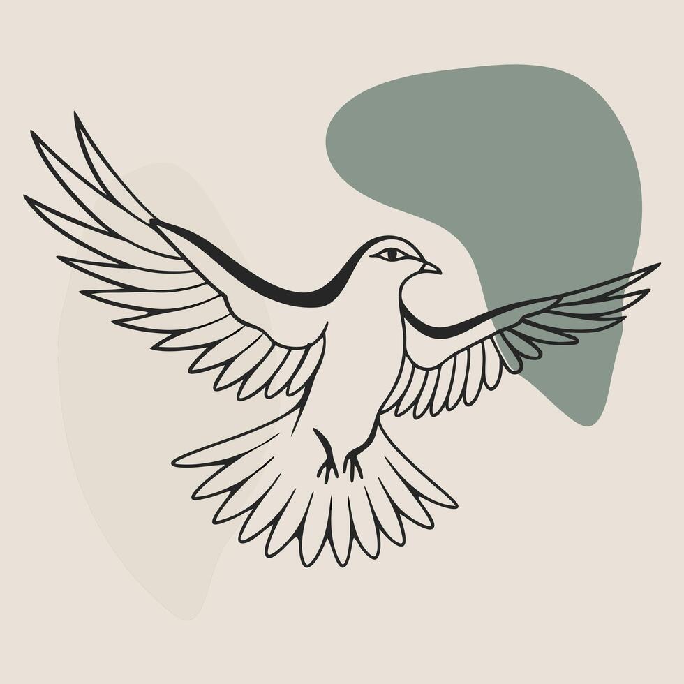 A drawing of a dove flying in the air vector