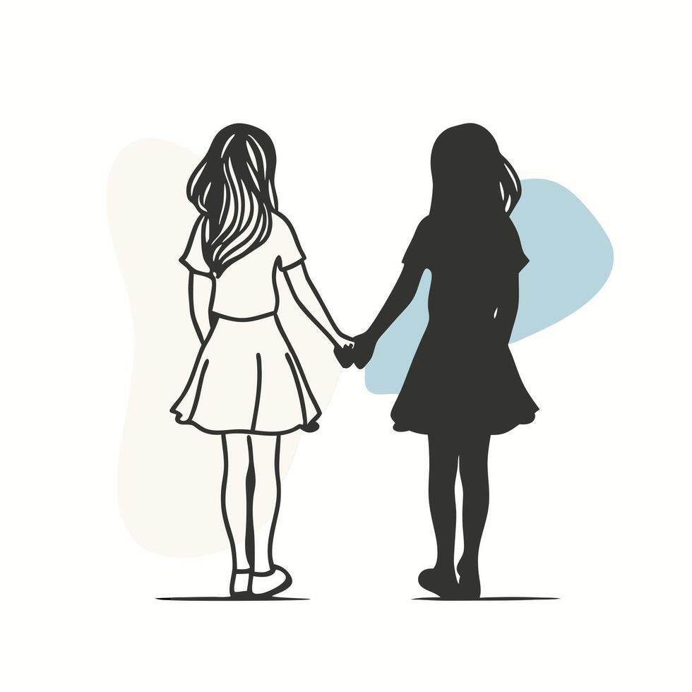 Two girls holding hands, one is holding the other's hand vector