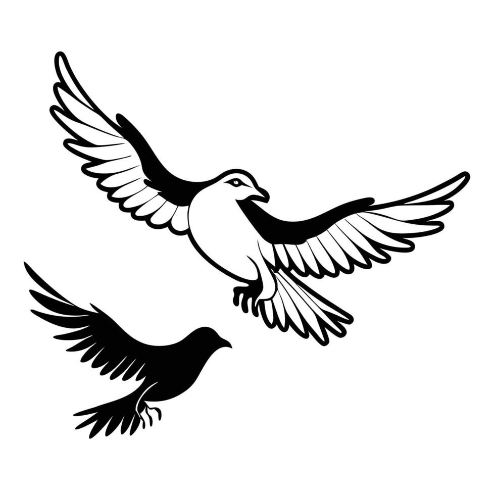 Two birds flying in the air with wings spread vector