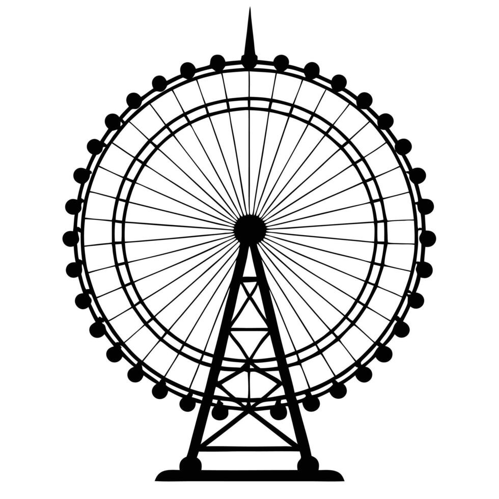 The ferris wheel is shown in black and white vector