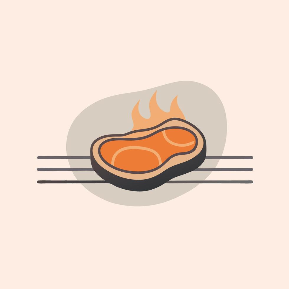 A steak on a grill with flames vector