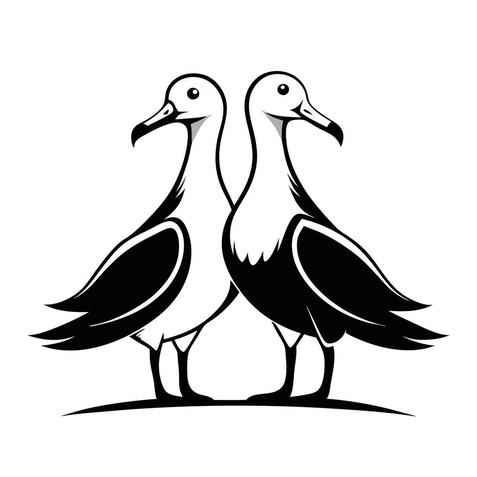 Two seagulls standing on top of each other, black and white vector