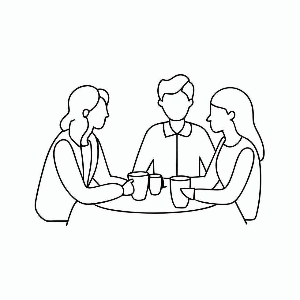Line drawing of people having a conversation vector