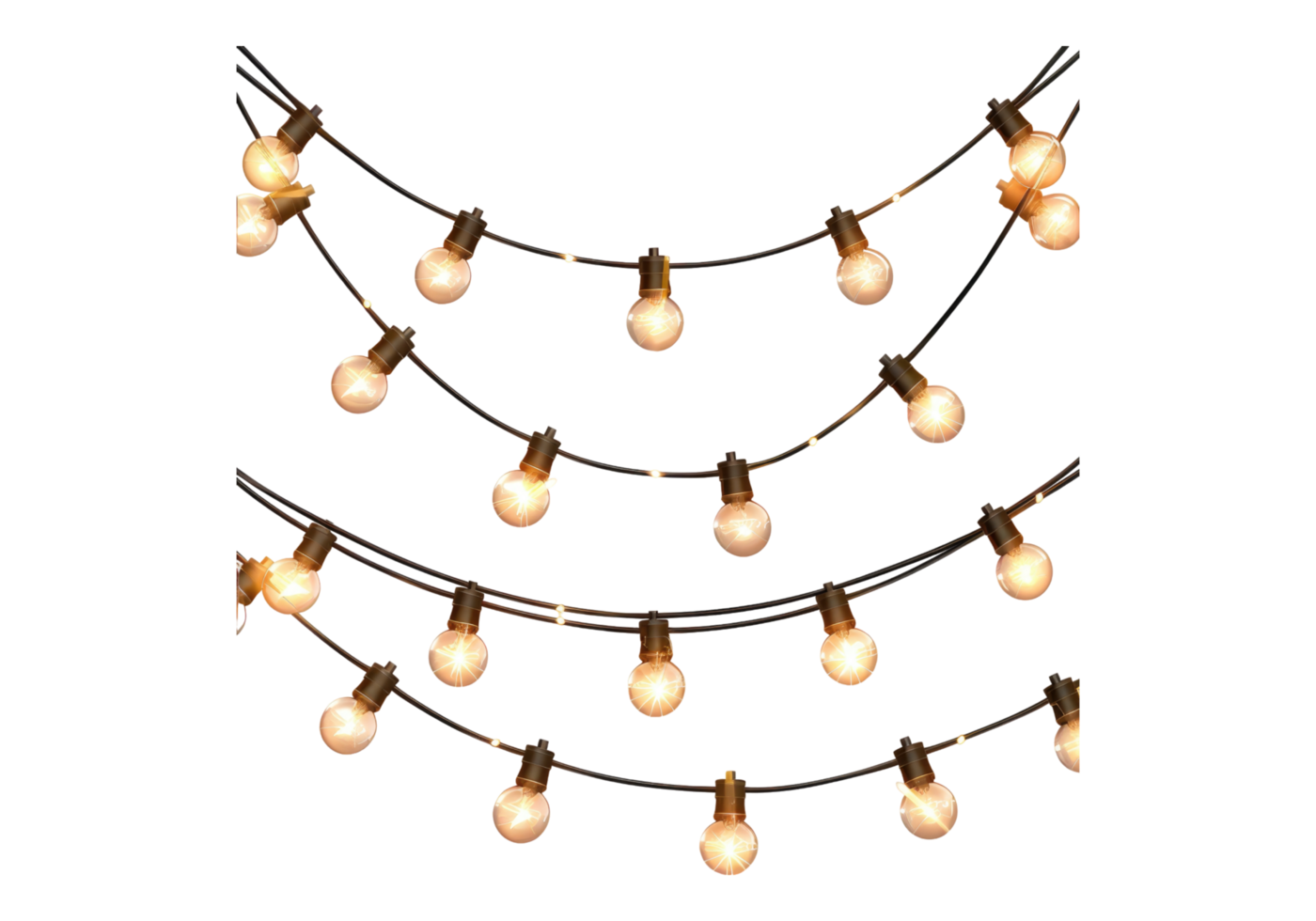 A string of lights with white bulbs png