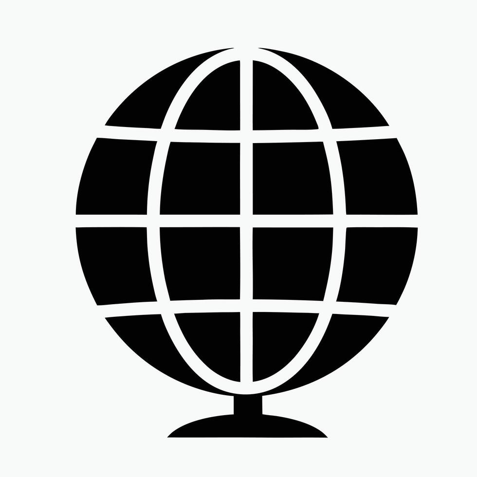 A black and white globe icon on a white background vector
