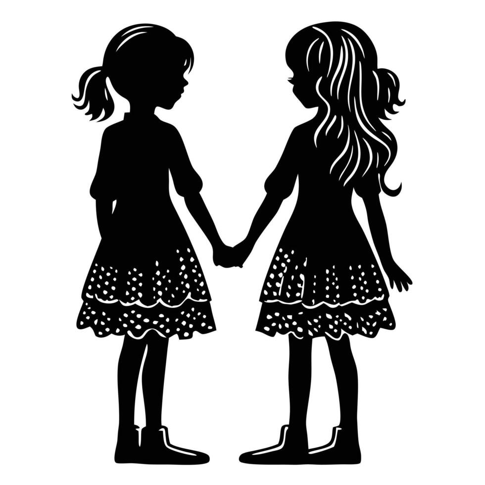 Two little girls holding hands vector
