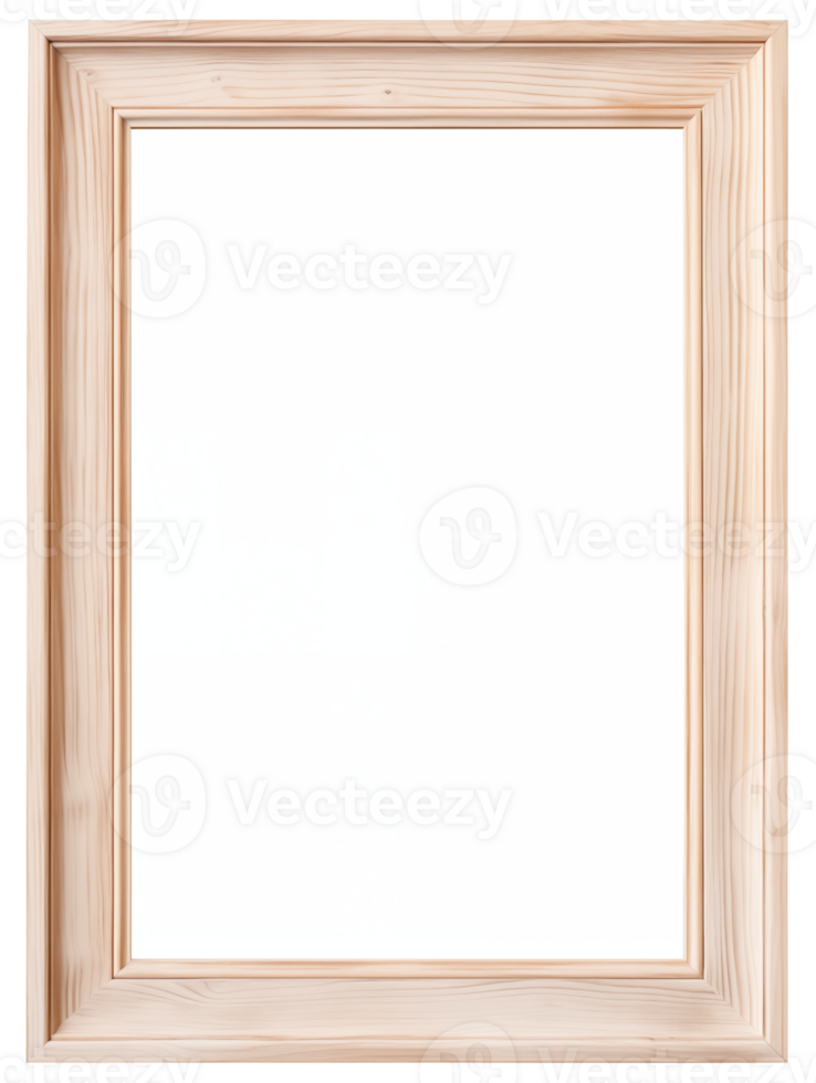 light wooden frame with white center inside instead of picture, mockup frame isolate png