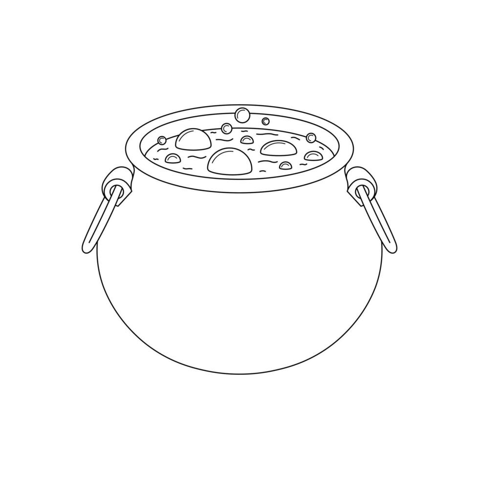 Hand drawn kids drawing cauldron with magic potion cartoon isolated vector