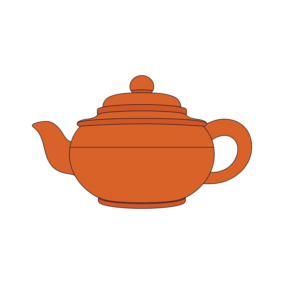 Hand drawn kids drawing clay teapot cartoon isolated vector