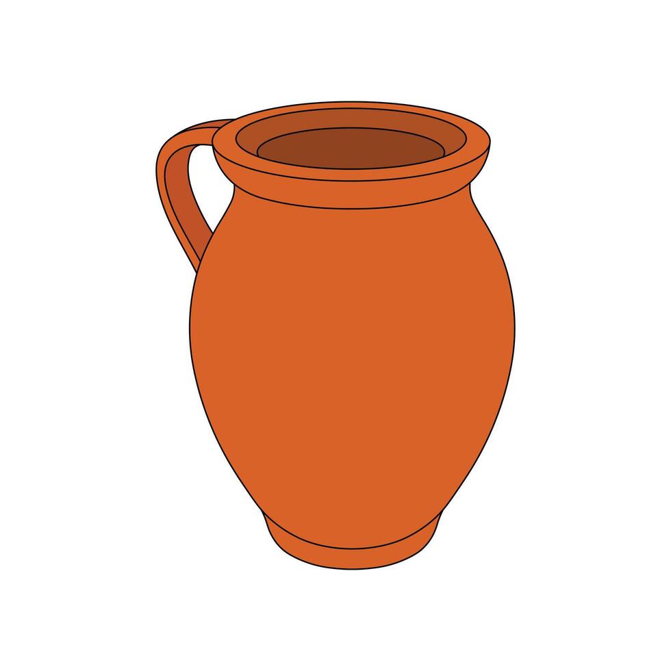 Hand drawn kids drawing clay pot cartoon isolated vector