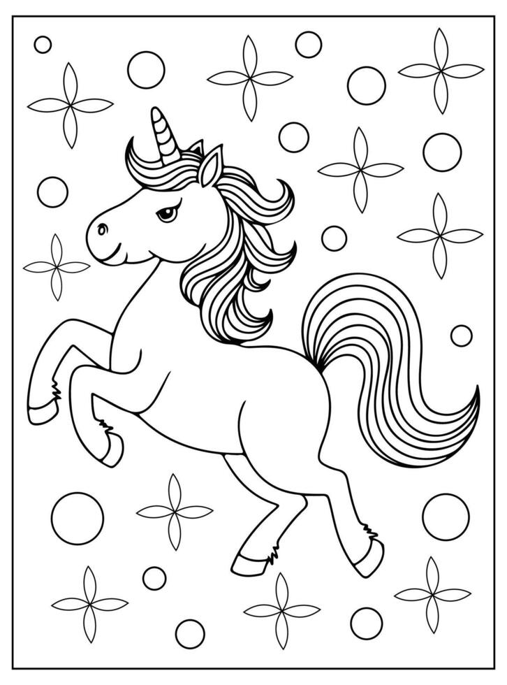 Cute Unicorn Coloring Page isolated on white background vector