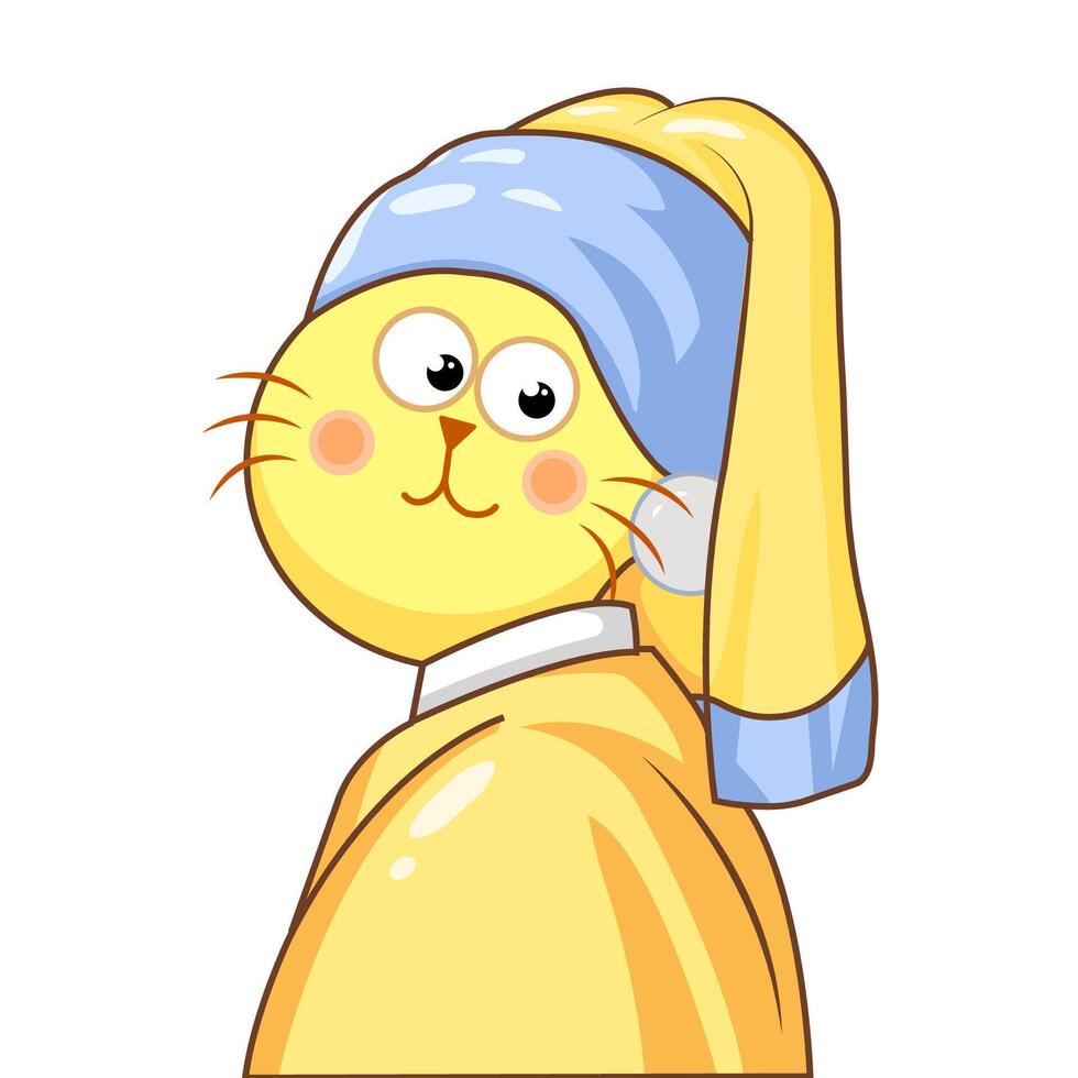 flat design yellow cute cat illustration vector