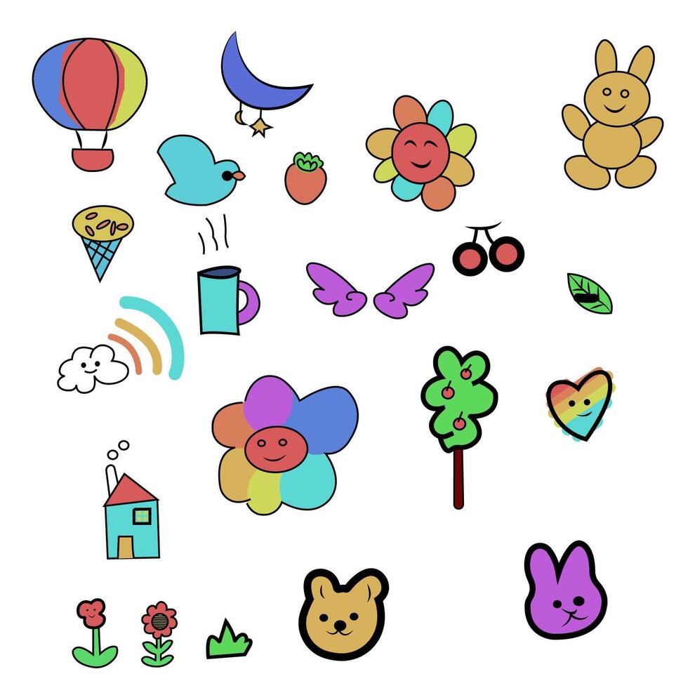 Minimal Design of Happy Cute Faces illustrations vector