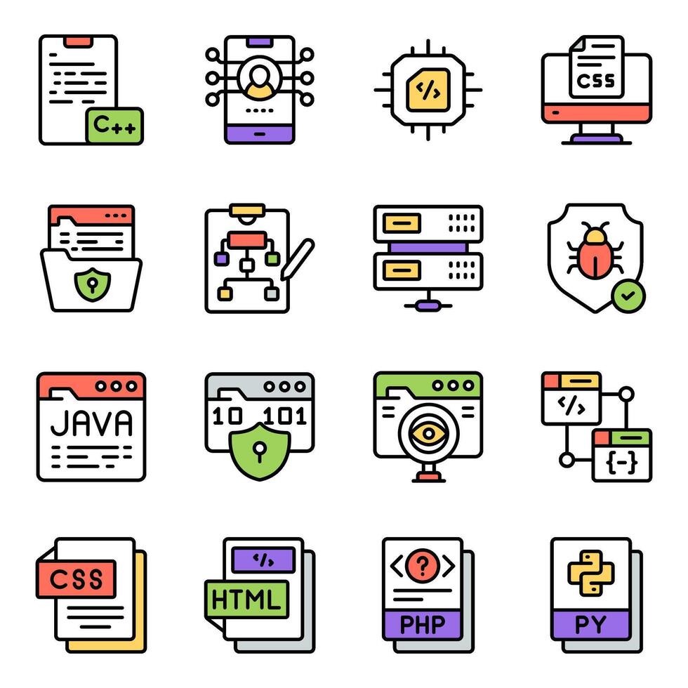 conjunto de programación y desarrollo sólido íconos vector