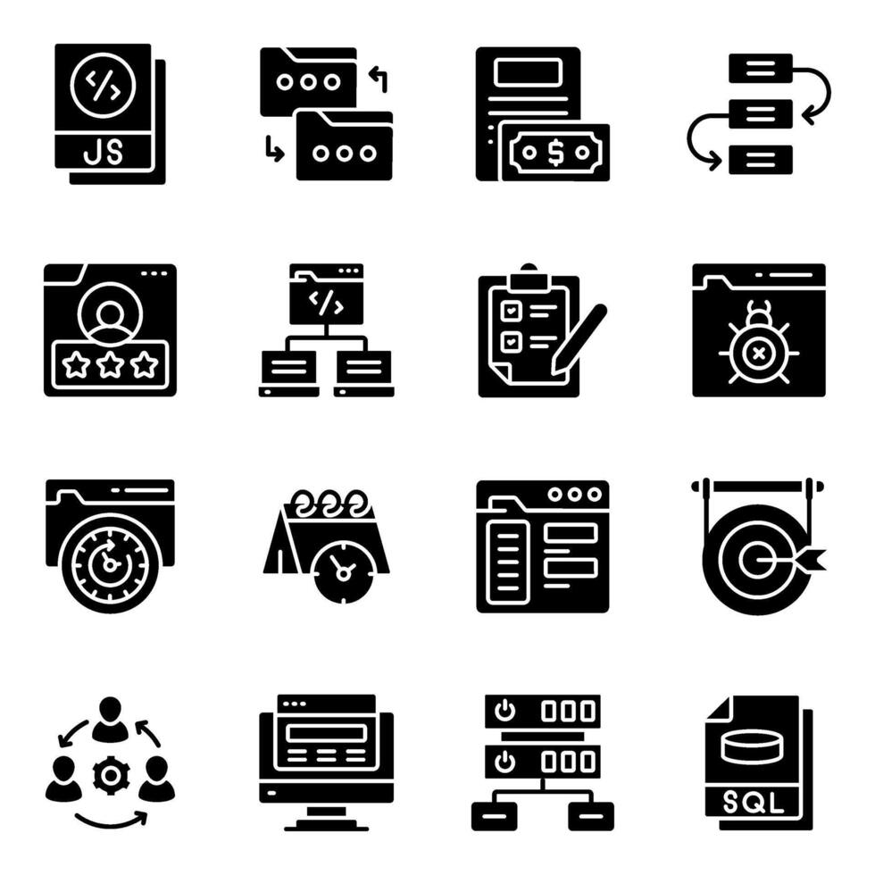 Set of Programming and Coding Solid Icons vector