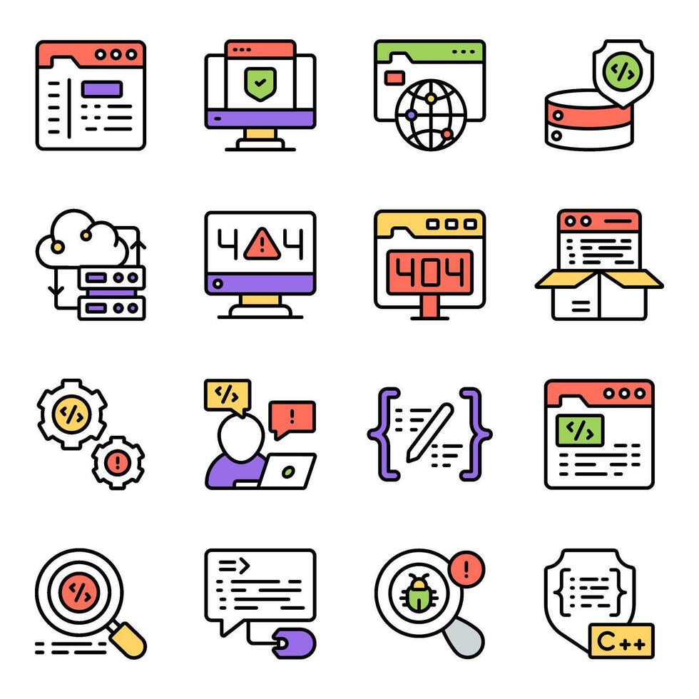 Set of Programming Solid Icons vector