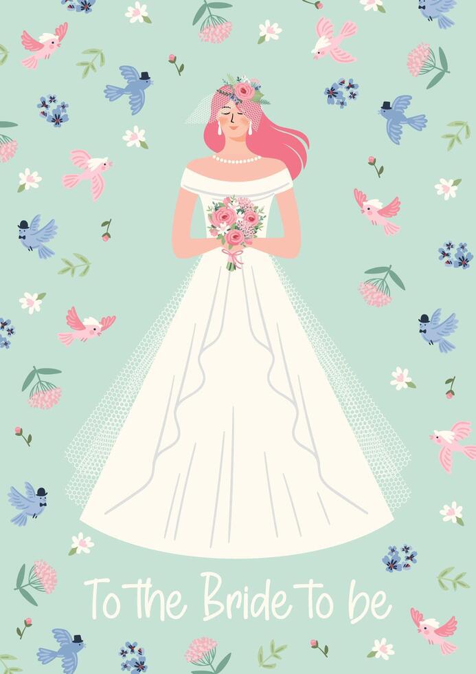 illustration with cute bride Design element for wedding concept and other uses vector